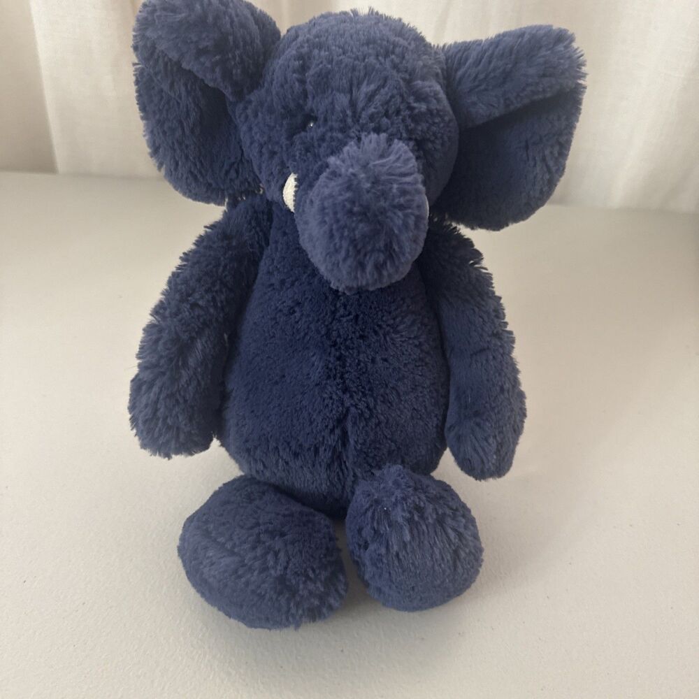 Jellycat London Medium Bashful Elephant Stuffed Animal Soft Navy Blue 12"